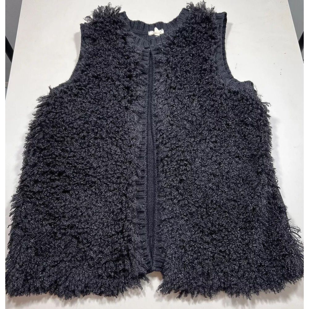Eyeshadow Faux Fur Women Xlarge Black Sweater Back Open Front Hippie Boho Witchy